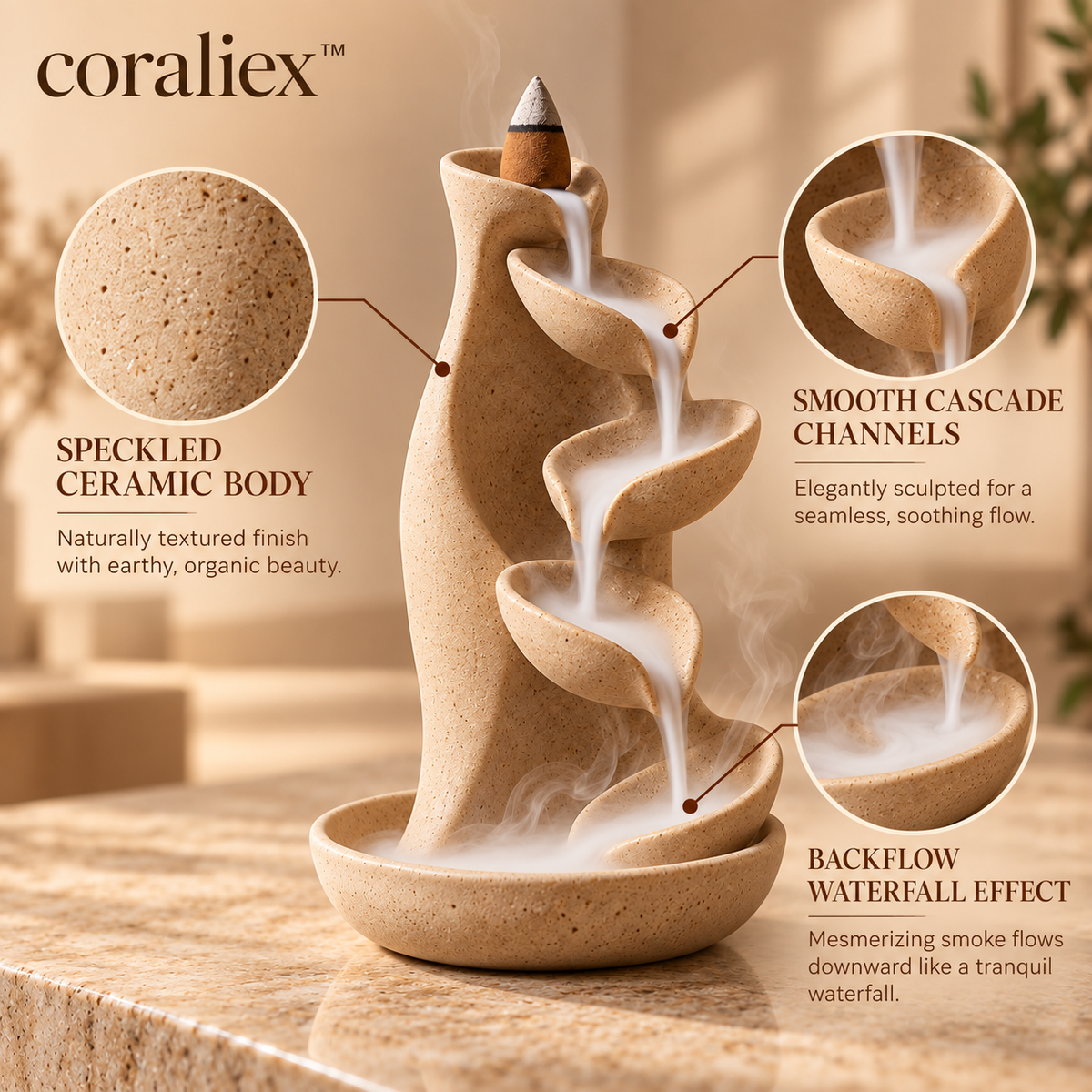 𝐜𝐨𝐫𝐚𝐥𝐢𝐞𝐱™ Cascade Backflow Incense Burner